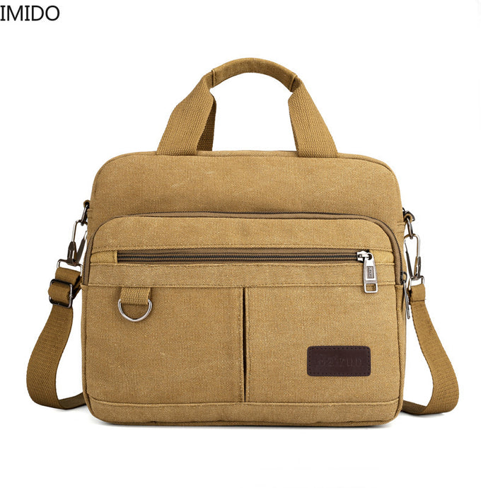 IMIDO Men's Portable Large-capacity Briefcase Cross Section Canvas Men's Bag Business Laptop Bag Shoulder Messenger Bag
